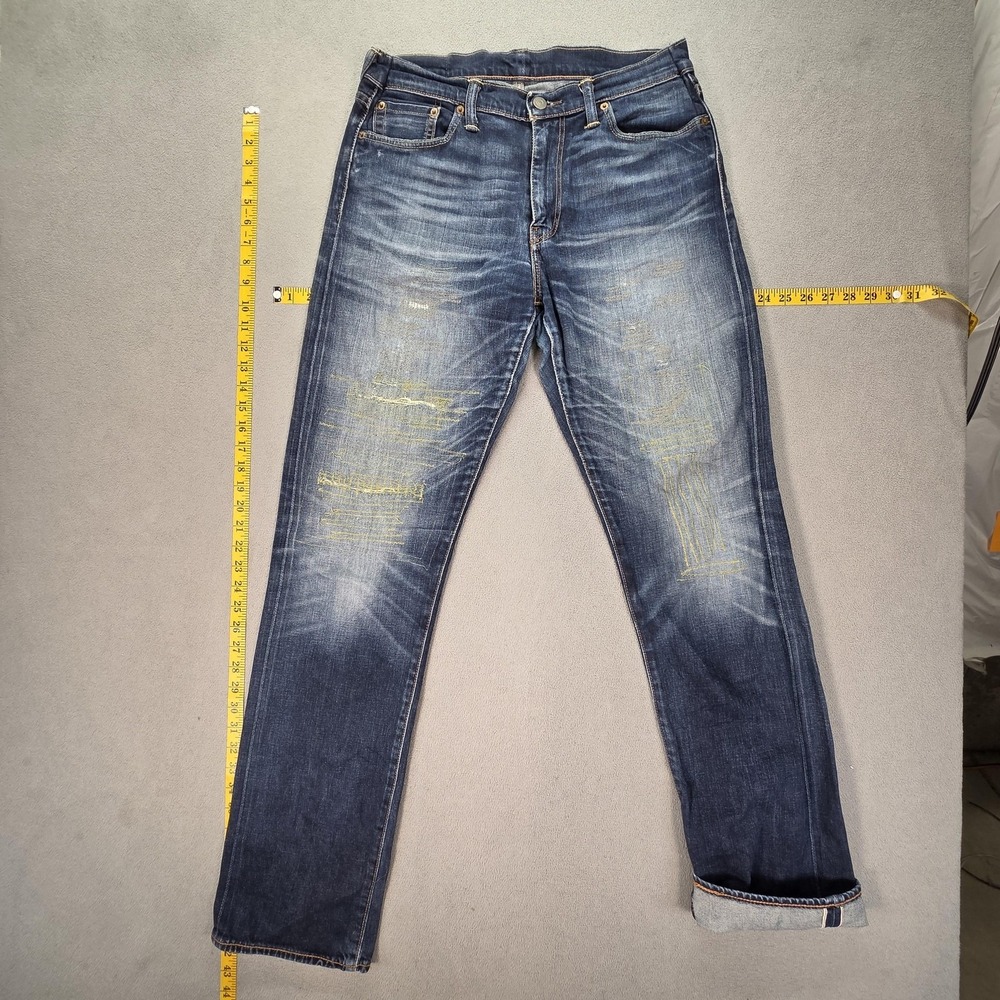 Levis 504 Jeans Mens Selvedge Blue Denim Distressed Thrashed Straight Fits 30x33